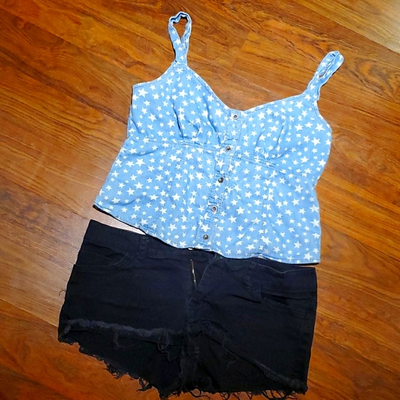 2/$25 Mimi Chica Faux Denim Crop Top - Picture 1 of 2